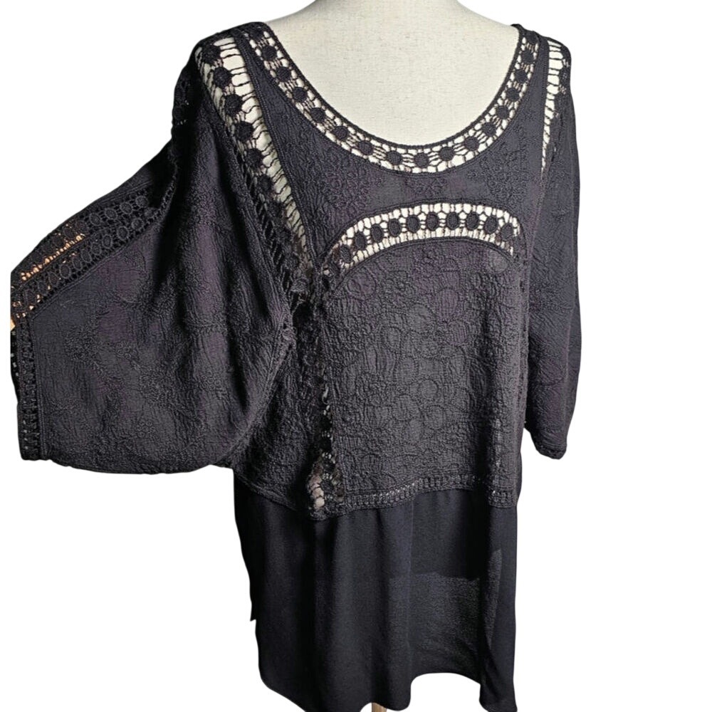 XCVI Womens Cotton Viscose Embroider Crochet Dolman Short Sleeve Blouse Top  XL
